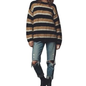 Josephine Chaus Studio Vintage 90s Grunge Knit Pullover Sweater Black Tan Cream